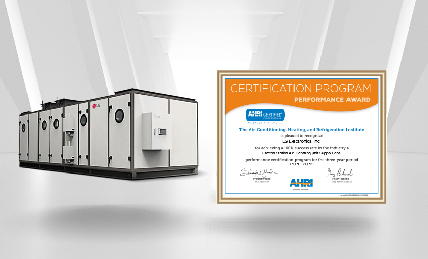LG전자가 고효율 히트펌프 기술을 기반으로 미국냉동공조협회(AHRI)가 수여하는 ‘퍼포먼스 어워드’를 7년 연속 수상했다. 사진은 실내 냉난방과 환기, 가습 등을 제어해 실내 공기질을 효과적으로 관리해주는 공기조화기(AHU).