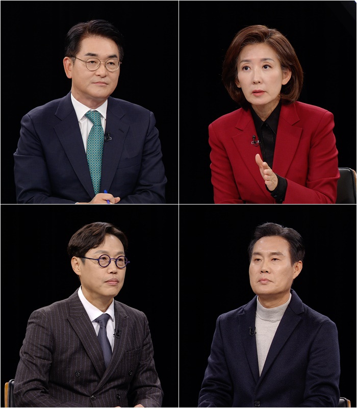 왼쪽부터 시계 방향으로 박용진 전 더불어민주당 의원, 나경원 국민의힘 의원, 김규완 전 CBS 논설실장, 김준일 전 경향신문 기자